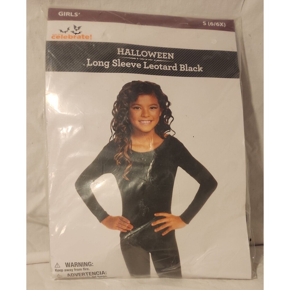 NWT Girls Long Sleeved Black Leotard size S 6/6x Halloween Costume Cat Dance